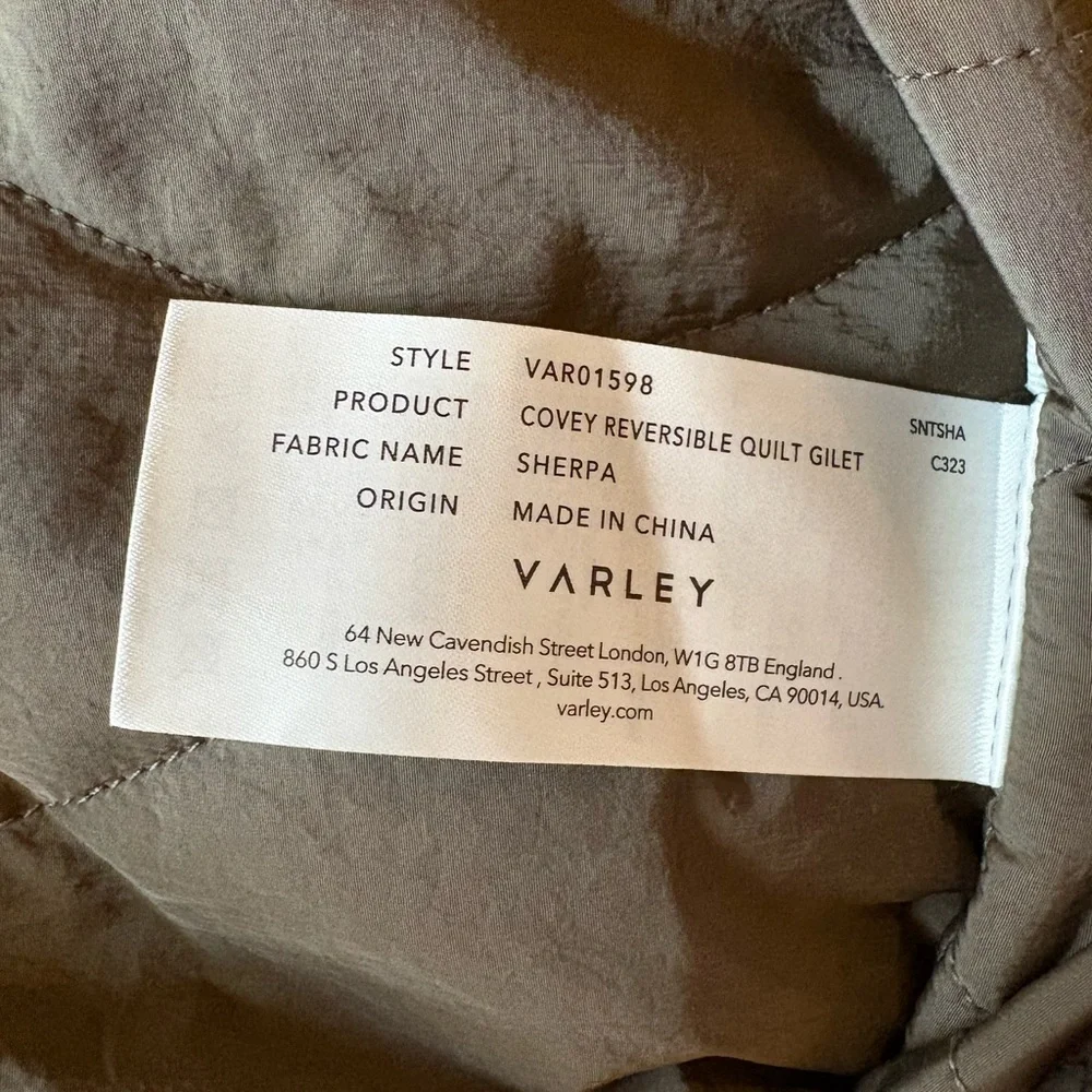 Varley Quilted Olive Green Sleeveless Vest